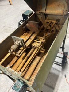 Inside of a 16 Nelson saw tank with vise and Carriage