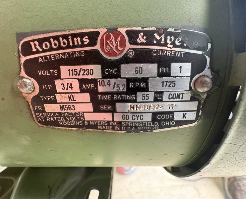 Motor Specs on the motor included in the sale of the 24" Nelson Slab Saw